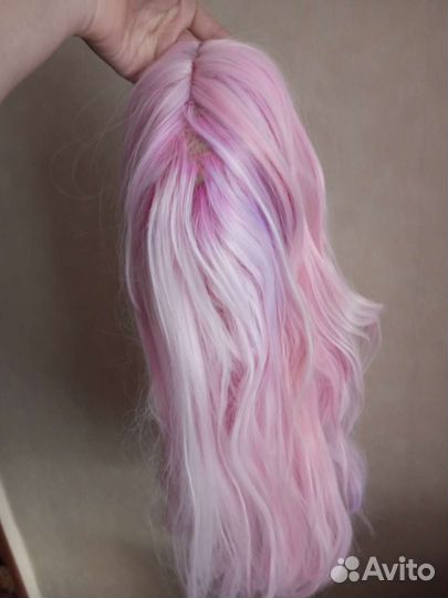 Парик белый розовый аниме косплей длинный