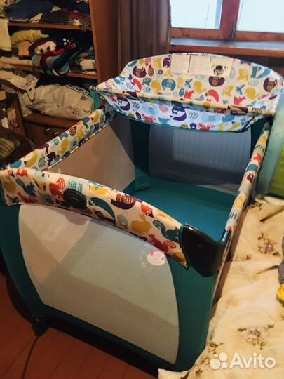 Манеж кровать graco circus бирюзовый бу