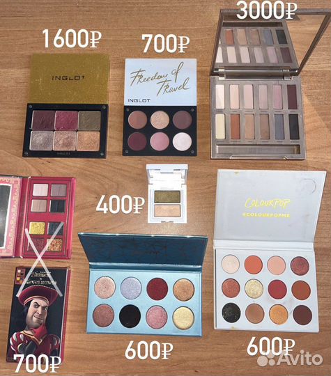 Палетки теней Colourpop, inglot, Urban Decay и др