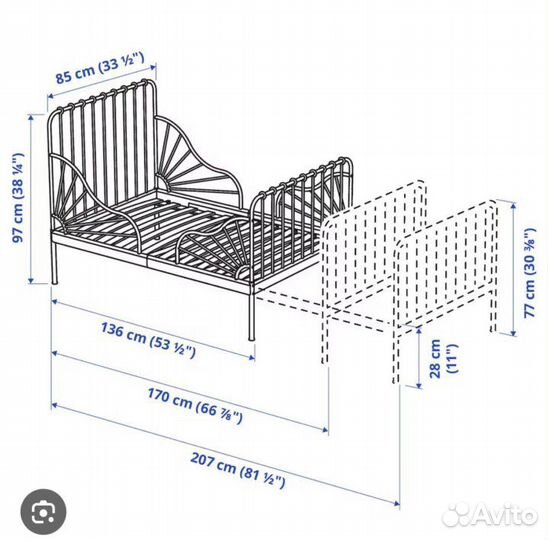 Детская кровать IKEA раздвижная металлическая