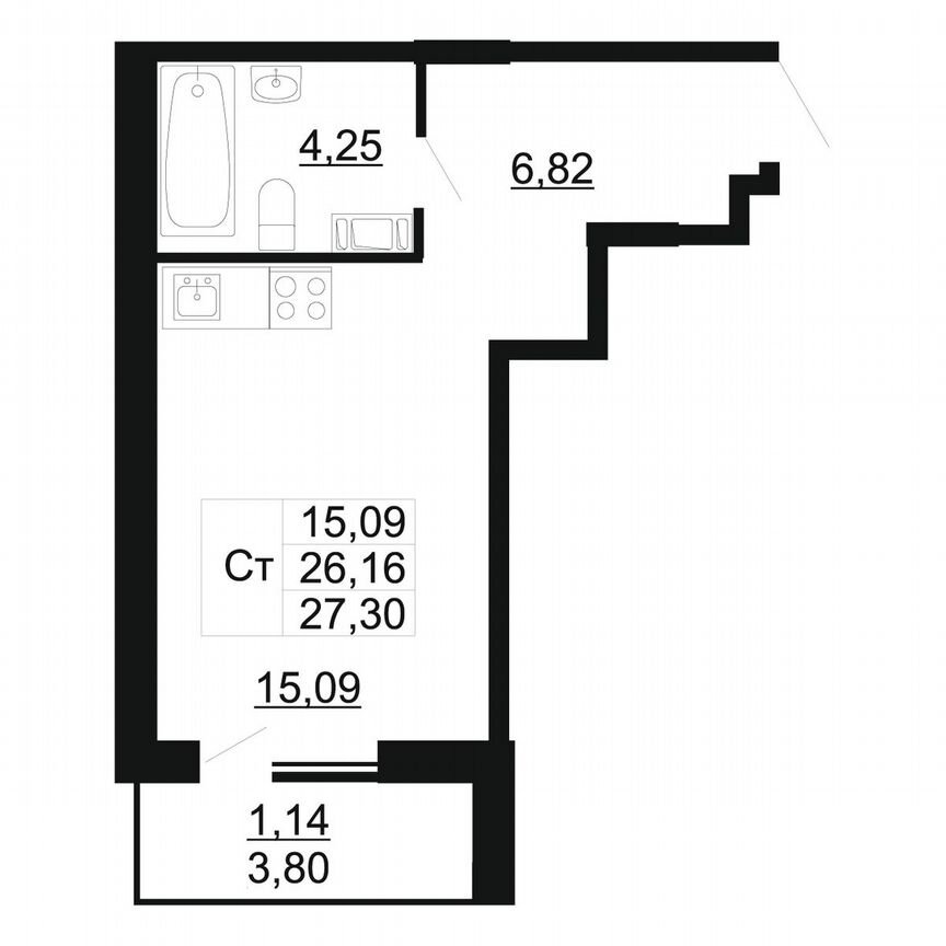 Квартира-студия, 27,3 м², 9/11 эт.