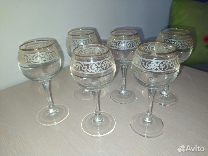 Набор рюмок и фужеров (стекло, позолота)