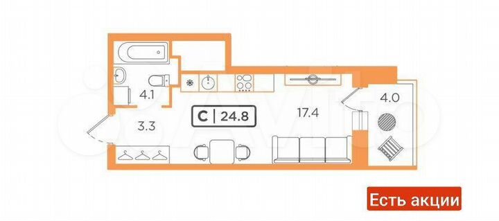 Квартира-студия, 25 м², 3/24 эт.