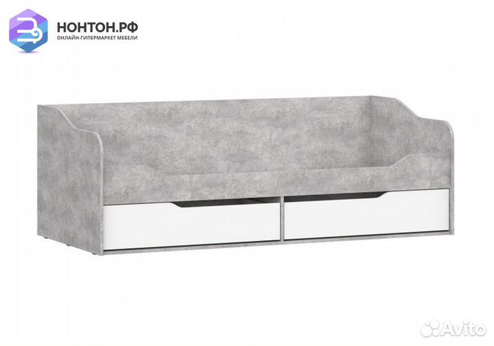 Кровать с ящиками Грей цемент светлый / белый