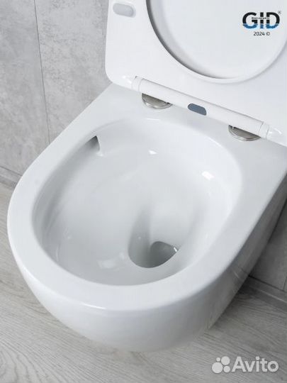 Унитаз подвесной Gid Tr2122TF белый, безободковый, с крышкой микролифт, слив торнадо