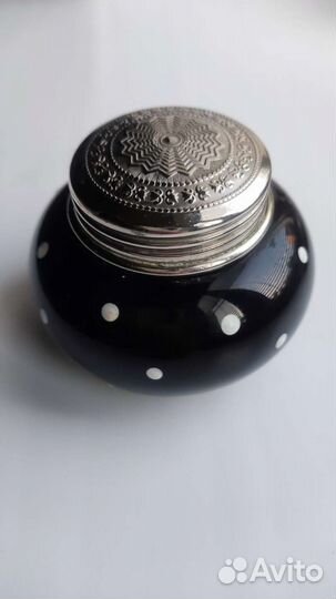 Чайница марганцевое стекло в горошек роспись