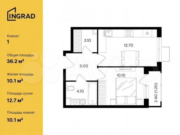 1-к. квартира, 36,2 м², 16/17 эт.