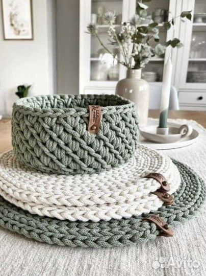 Вязанные корзинки и аксессуары для кухни