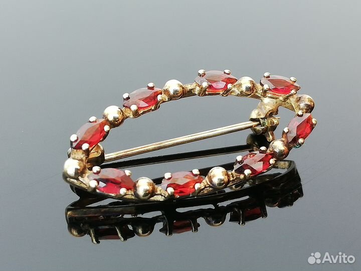 Винтажная Брошь Гранаты Золочение