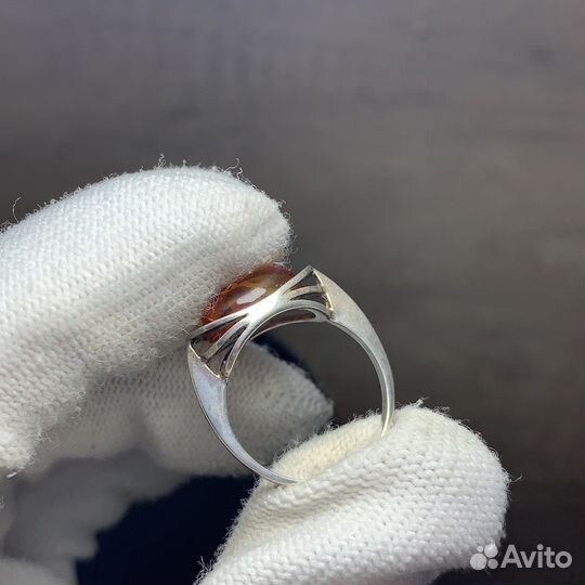 Кольцо Серебряное Янтарный Камень Серебро Клеймо