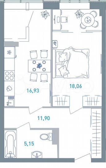 1-к. квартира, 53,1 м², 3/19 эт.
