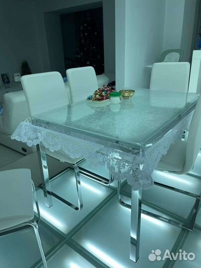 Силиконовая скатерть гибкое стекло с кружевом