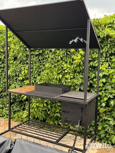 Мангал с печью под казан и крышей