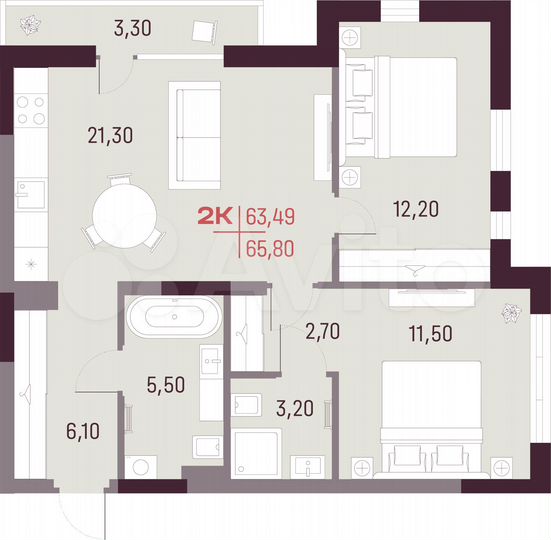 2-к. квартира, 63,5 м², 5/25 эт.