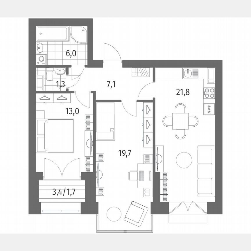 2-к. квартира, 70,6 м², 13/13 эт.