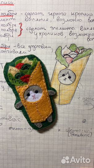 Брошь значок кот шаурма