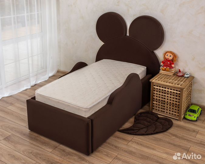 Кровать детская 80х160 мягкая Микки шоколад