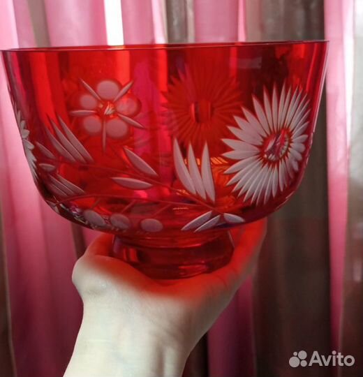 Ваза-салатник красное стекло