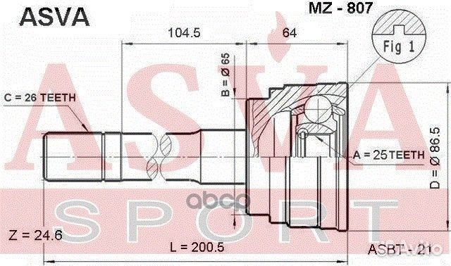 Шрус внешний прав/лев MZ807 asva