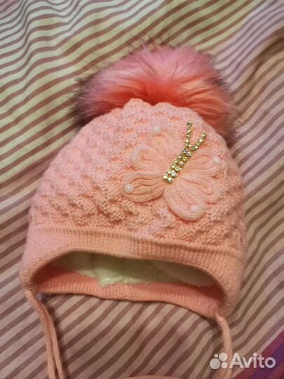 Шапка зимняя для новорождённой девочки