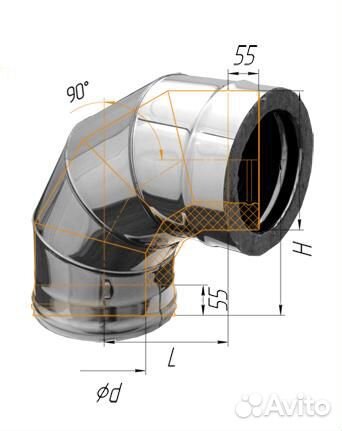 Колено Феррум утепленное угол 90 нержавеющее (43