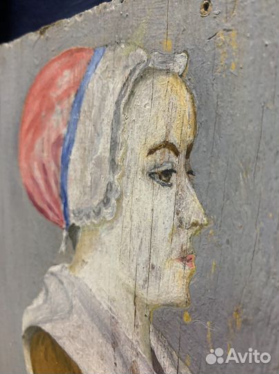 Старая картина маслом на фанере