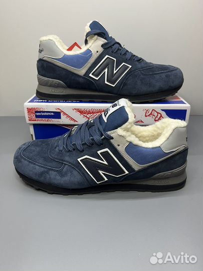 Кроссовки зимние New Balance 574 41-45 овчина син