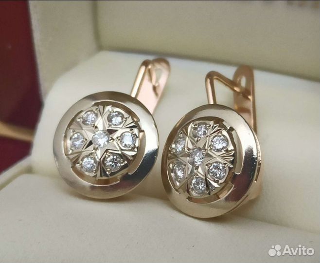 Золотые серьги бриллиант 0,46ct монет тарелки СССР