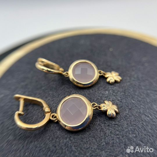 Серьги 585 розовый кварц