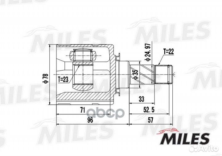 Шрус opel corsa/meriva 1.3-1.8 00- внутр. ga100