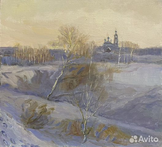 Картина холст на двп зимний пейзаж