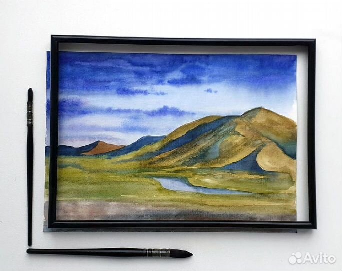 Пейзаж в стиле минимализм, акварель, картина