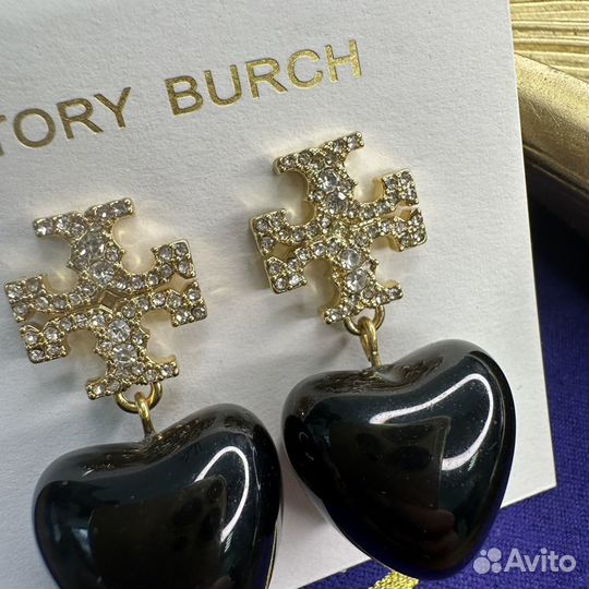 Серьги Tory Burch черное сердце