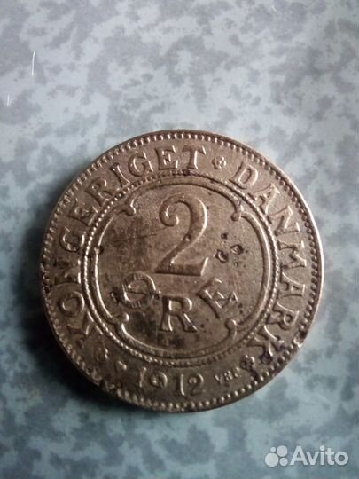 Монета Дании 2 эре 1912г