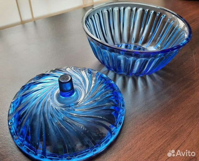 Сахарница вазочка для конфет кобальтовое стекло