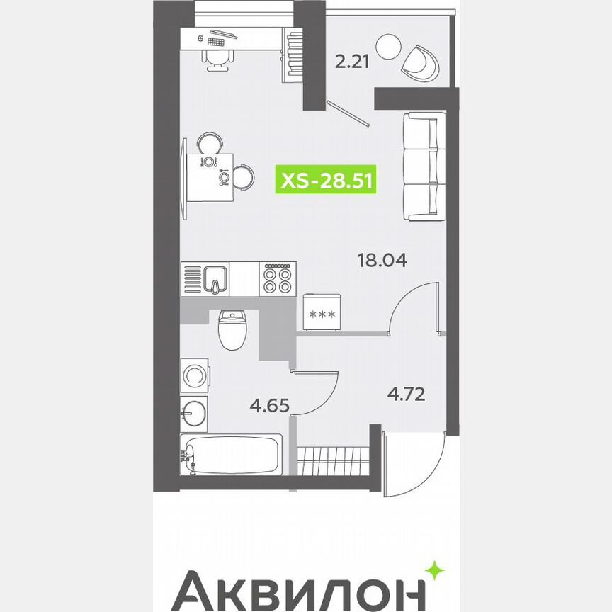Квартира-студия, 28,7 м², 12/13 эт.