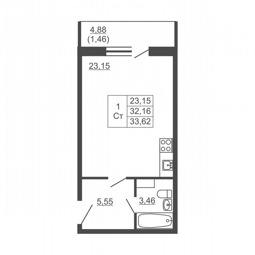 Квартира-студия, 33,6 м², 8/16 эт.