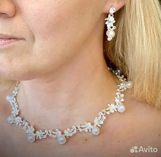 Продам свадебный набор серьги и колье с жемчугом