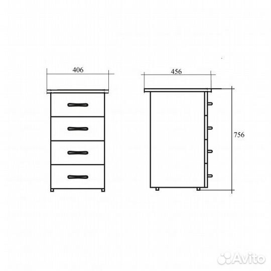 Тумба приставная Монолит км25.3/тм27.3, 4 ящика, 4