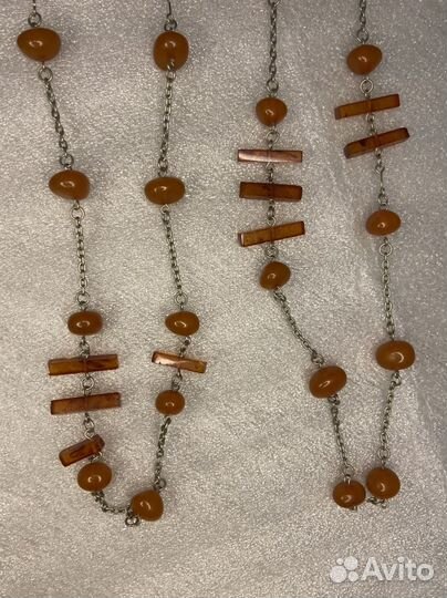 Бусы колье Янтарь Длинные металл СССР