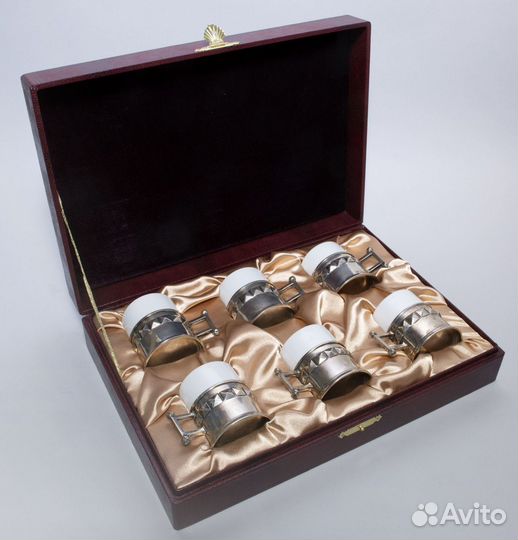 Набор из 6 фарфоровых кофейных чашек в серебряной