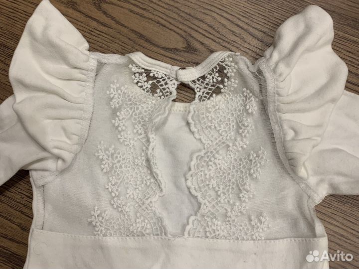 Детский Боди белый с кружевом 74-80