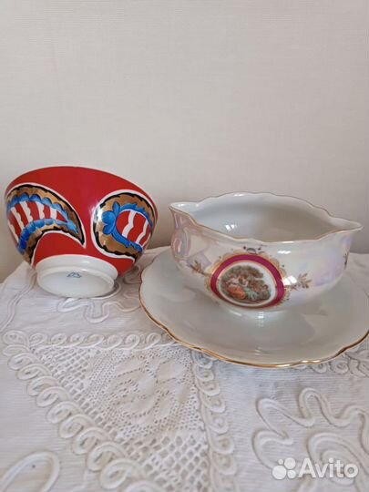 Большой хрустальный салатник с мельхиором