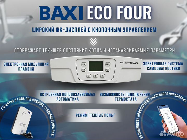 Котел газовый настенный Baxi ECO Four 24 (Новый)