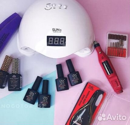 Набор для маникюра лампа 48w+машинка 12W+ гели
