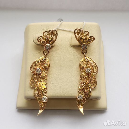 Золотые серьги 585 пробы бу фианиты 7,57