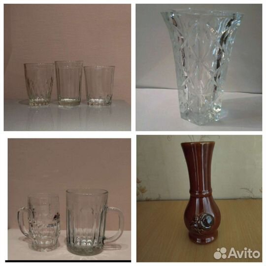 Советские гранёные кружки, стаканы, вазы