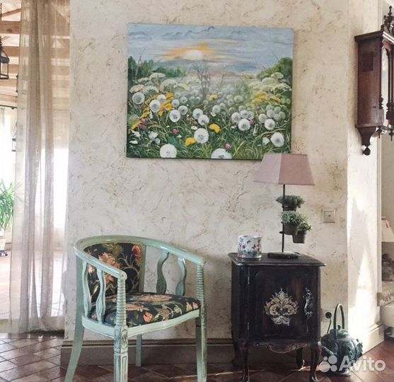 Картина туманное утро с одуванчиками