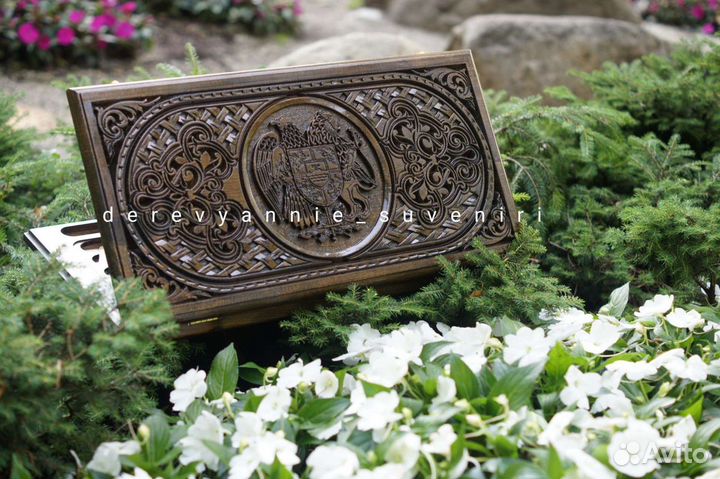 Нарды с Армянским гербом ручной работы