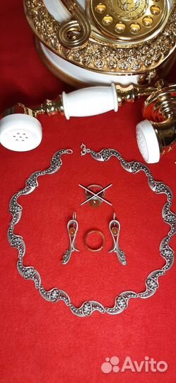 Серебряный набор сердолик